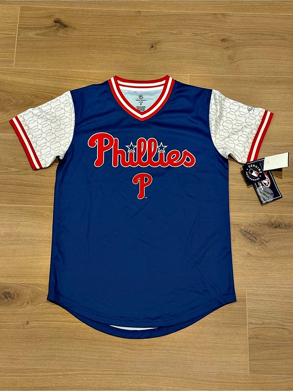 True Fan Philadelphia Phillies jersey Men's Blue & Red Polyester Size Large NWT